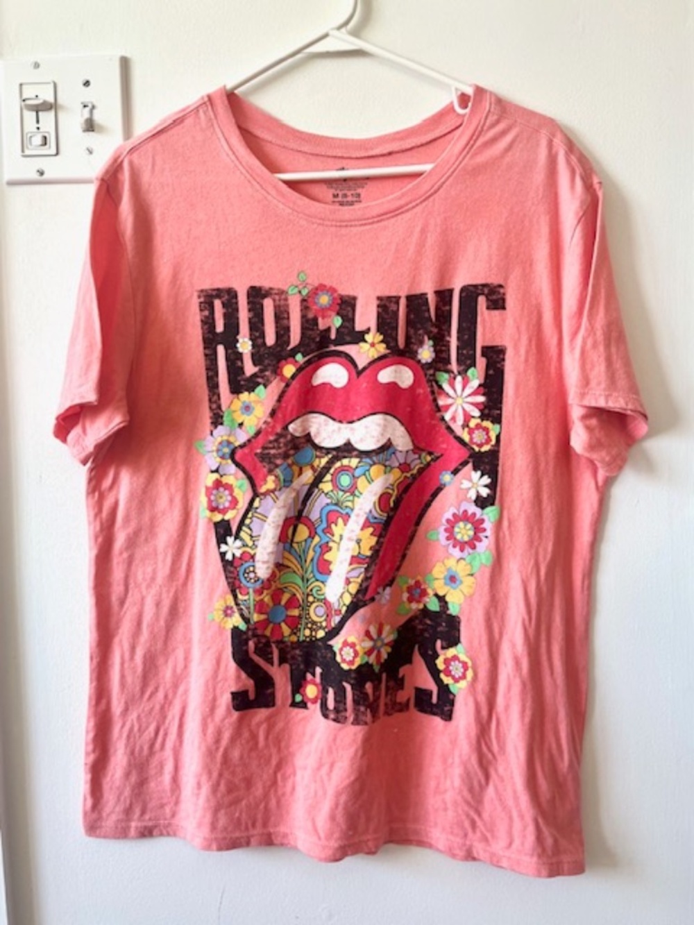 Rolling Stones Floral Tongue Graphic T-Shirt Peach Band Tee Size M